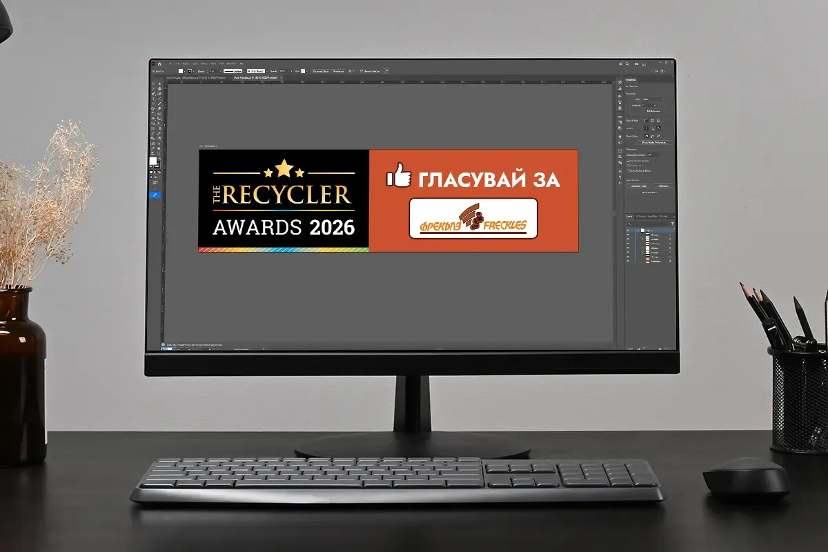 Работен екран с обработка на продуктова снимка на дървени материали.