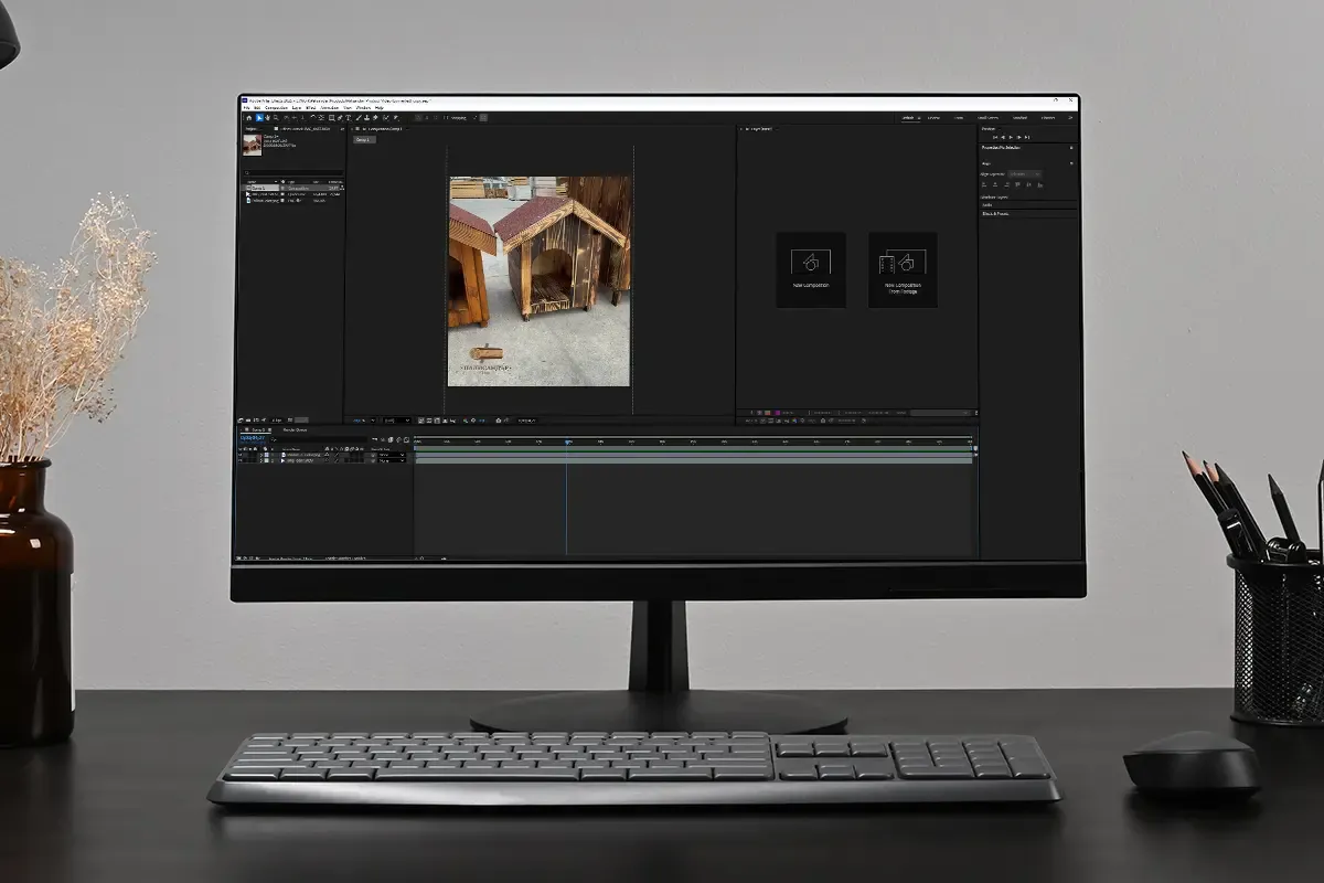 Подготовка и оразмеряване на продуктово видео за каталога на Палисандър ООД в Adobe After Effects