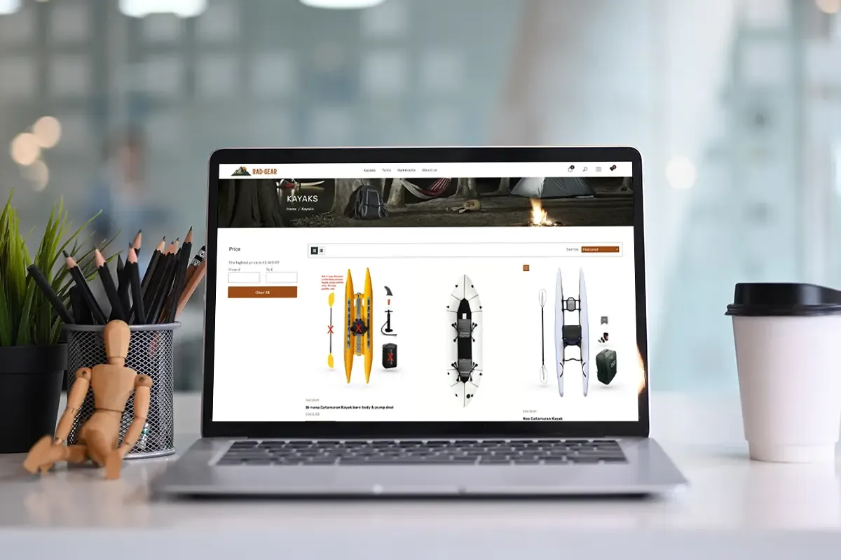 Категория с каяци в Shopify магазина на RAD-GEAR