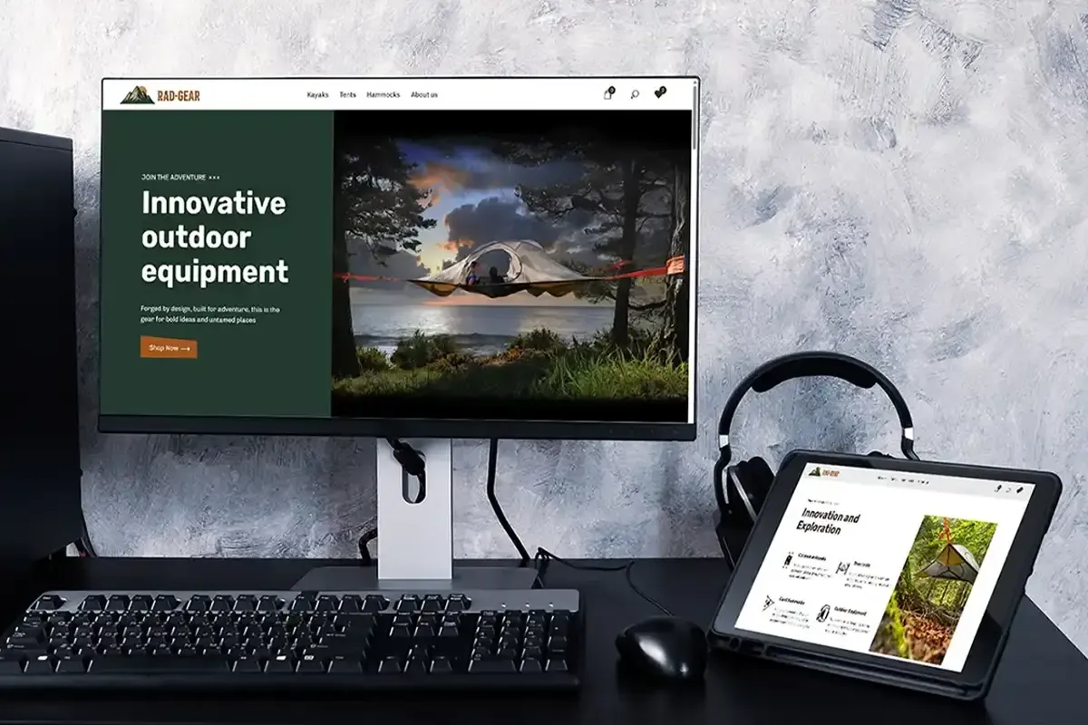 Shopify магазин за RAD-GEAR, показан на desktop и tablet устройства